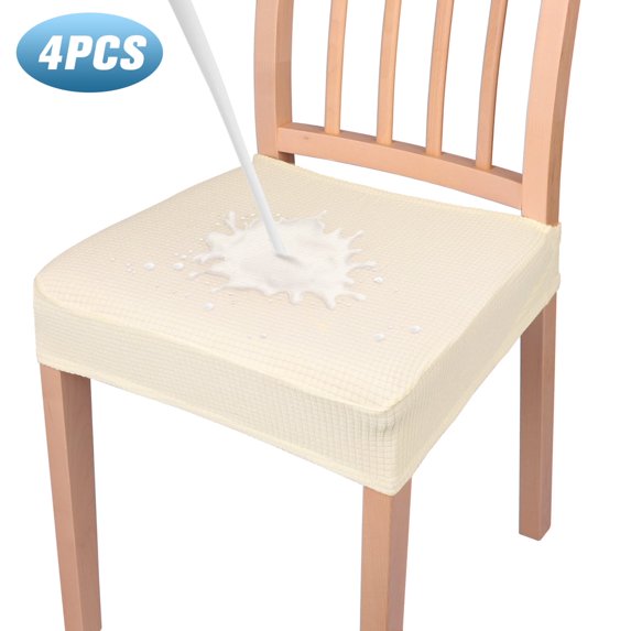 4Pcs Seat Slipcovers, Easy-Going 100% Waterproof Seat Covers for Dining Room Chairs, Stretch Jacquard Dining Chair Covers for Dining Chairs, Waterproof Removable Washable, Beige