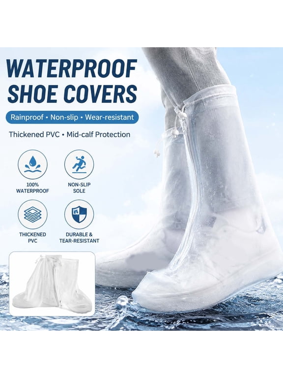 100% Waterproof Shoe Covers for Rain, L, Clear Thickened PVC Rain Shoe Covers for Walking, Cycling, Camping and Travel, Non-Slip and Durable