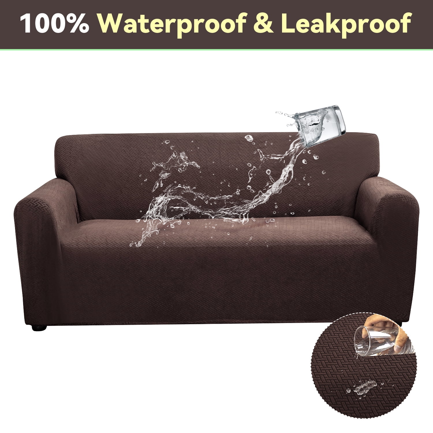 100% Waterproof Sofa Cover, Washable Sectional Couch Cover, Stretch Jacquard Sofa Slipcover, Furniture Protector for Kids, Pets, Dog and Cat (Brown, XL Sofa, 4 Cushion)