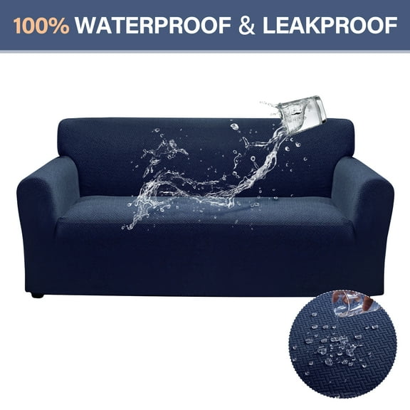 100% Waterproof Sofa Cover, Washable Sectional Couch Cover, Stretch Jacquard Sofa Slipcover, Furniture Protector for Kids, Pets, Dog and Cat (Navy, XL Sofa, 4 Cushion)