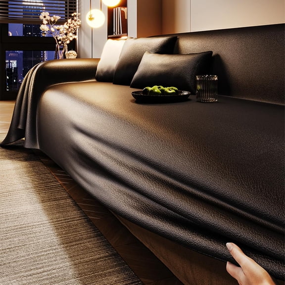 100% Waterproof Sofa Slipcover Modern Faux PU Leather Couch Cover Wear Resistant Sectional Sofa Slipcover Anti Slip Couch Protector for Dogs Cat Kids (Obsidian,180 * 200cm/71x79 inch)