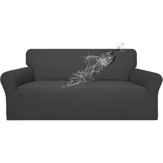 100% Waterproof Stretch Jacquard Sofa Slipcover, Dual Waterproof Couch Cover, Furniture Protector for Kids, Pets, Dogs, Cats, Dark Gray Sofa Cover