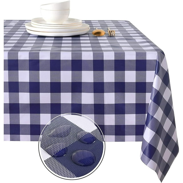 100% Waterproof Vinyl Table Cloth, Oil-Proof Spill-Proof PVC Rectangle Tablecloth, Wipeable Plastic Table Cover for Outdoor, Picnic, Camping,Navy Blue,60 x 60 inch