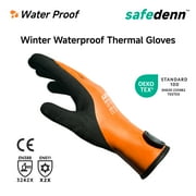 Safedenn Waterproof Winter Thermal Gloves, Hook and Loop Strap, Latex Coated, Non-Slip, 1 Pair, M