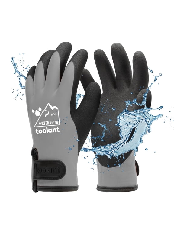 100% Waterproof Winter Work Gloves for Men and Women, Thermal Insulation with Grip, Touchscreen, Freezer Work, Grey, Medium