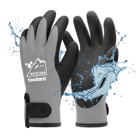 toolant 100% Waterproof Winter Work Gloves for Men and Women, Thermal Insulation with Grip, Touchscreen, Freezer Work, Grey, X-Large
