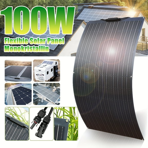 100 Watt 12 Volt Monocrystalline Flexible Solar Panel Semi-Flexible Bendable for Off- Grid System, RV, Caravan, Camper, Boats, Roofs, Uneven Surfaces
