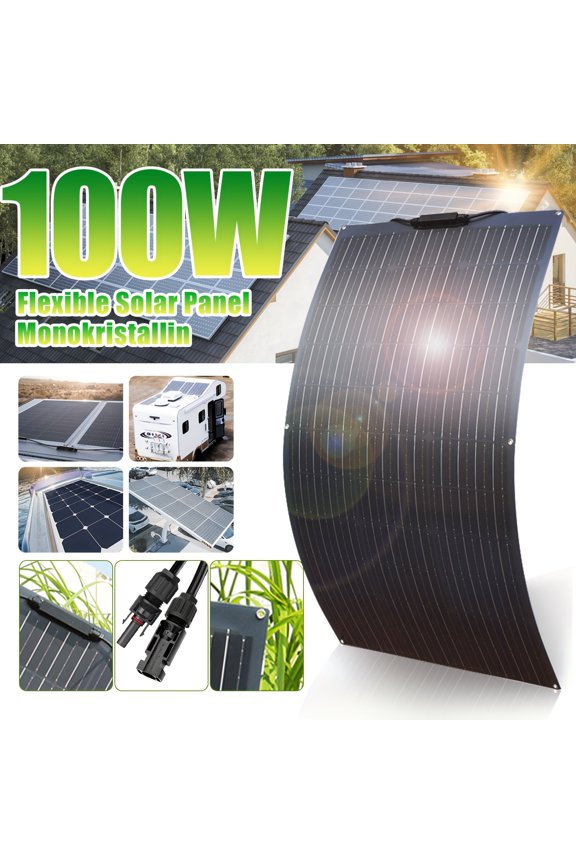 100 Watt 12 Volt Monocrystalline Flexible Solar Panel Semi-Flexible Bendable for Off- Grid System, RV, Caravan, Camper, Boats, Roofs, Uneven Surfaces