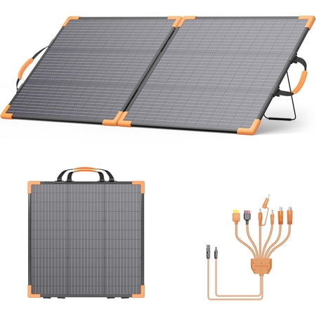 100 Watt Bifacial Portable Solar Panel for Power Station, 20V Foldable Solar with IP68 , 23.5% with 2 Reinforced Kickstands for Camping RV Off-Grid Blackouts