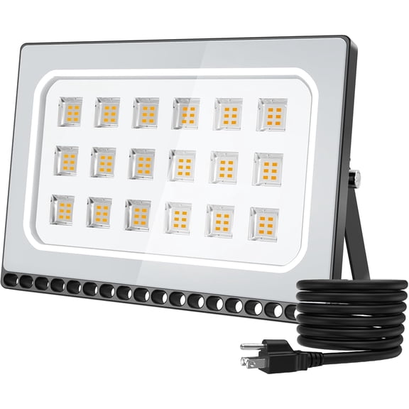 100 Watt Floodlight Outdoor, Waterproof 65 Work Light, 11010000 Warm White (3000), Super Bright Security Floodlight Wall Light Landscape Light with USA Plug