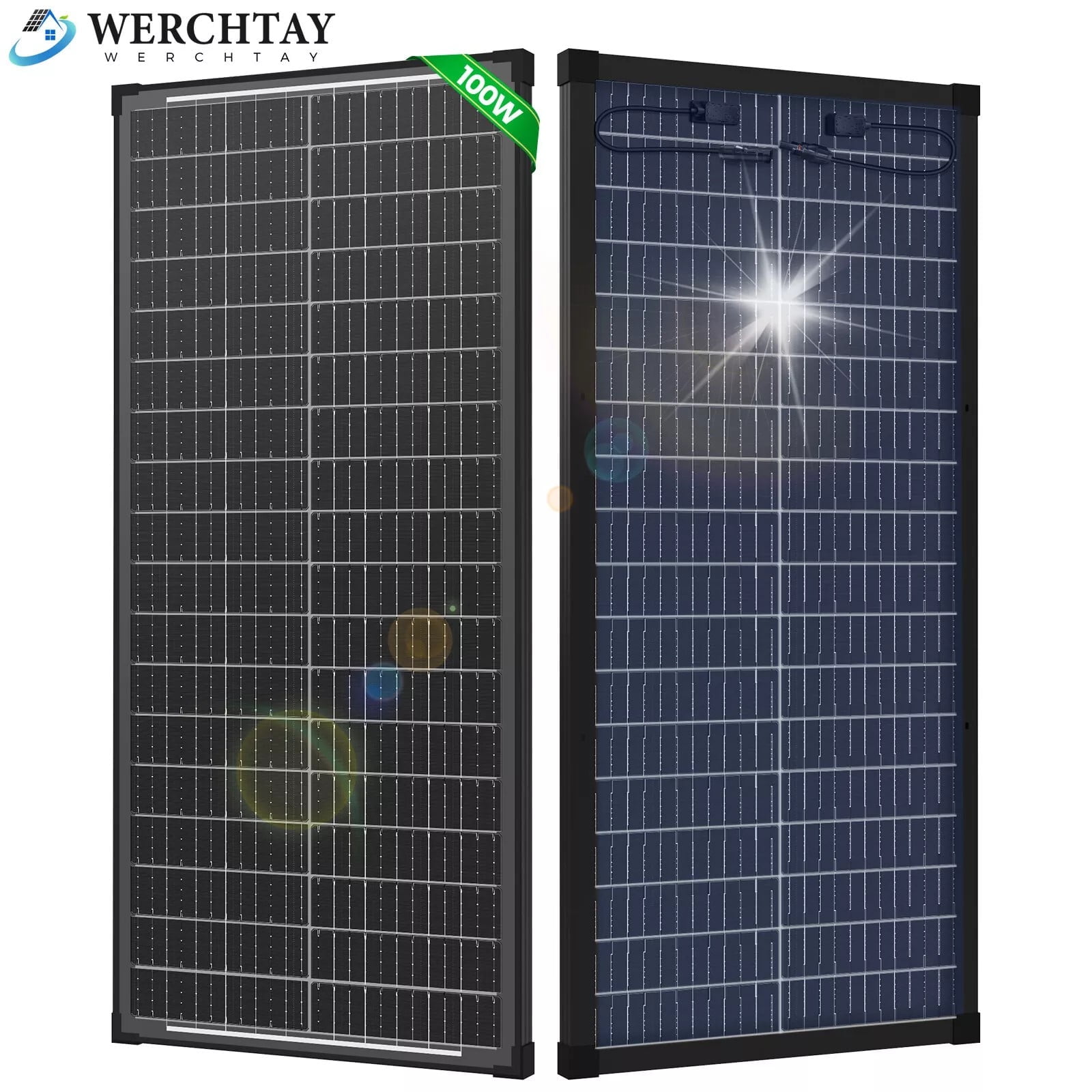 100 Watt Solar Panel Bifacial 12V Home PV Power Off-Grid RV Camper System Carava