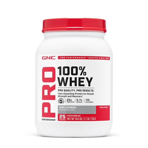 GNC Pro Performance 100% Whey Protein Powder, Unflavored, 25g Protein, 25 Servings