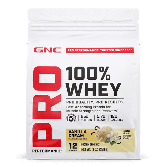 GNC Pro Performance 100% Whey Protein Powder, Vanilla, 25g Protein, 12 Servings
