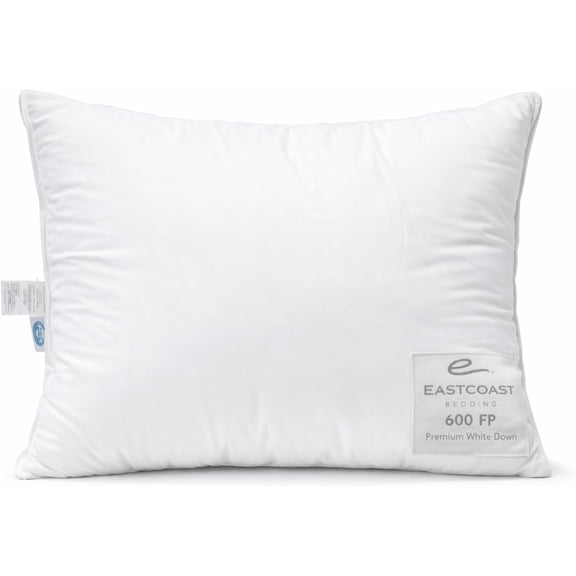 100% White Down Pillow, No Feathers, 600 Fill Power, 400 Thread Count Cotton Shell, Firm Loft, Queen 20x30, 1 Pack