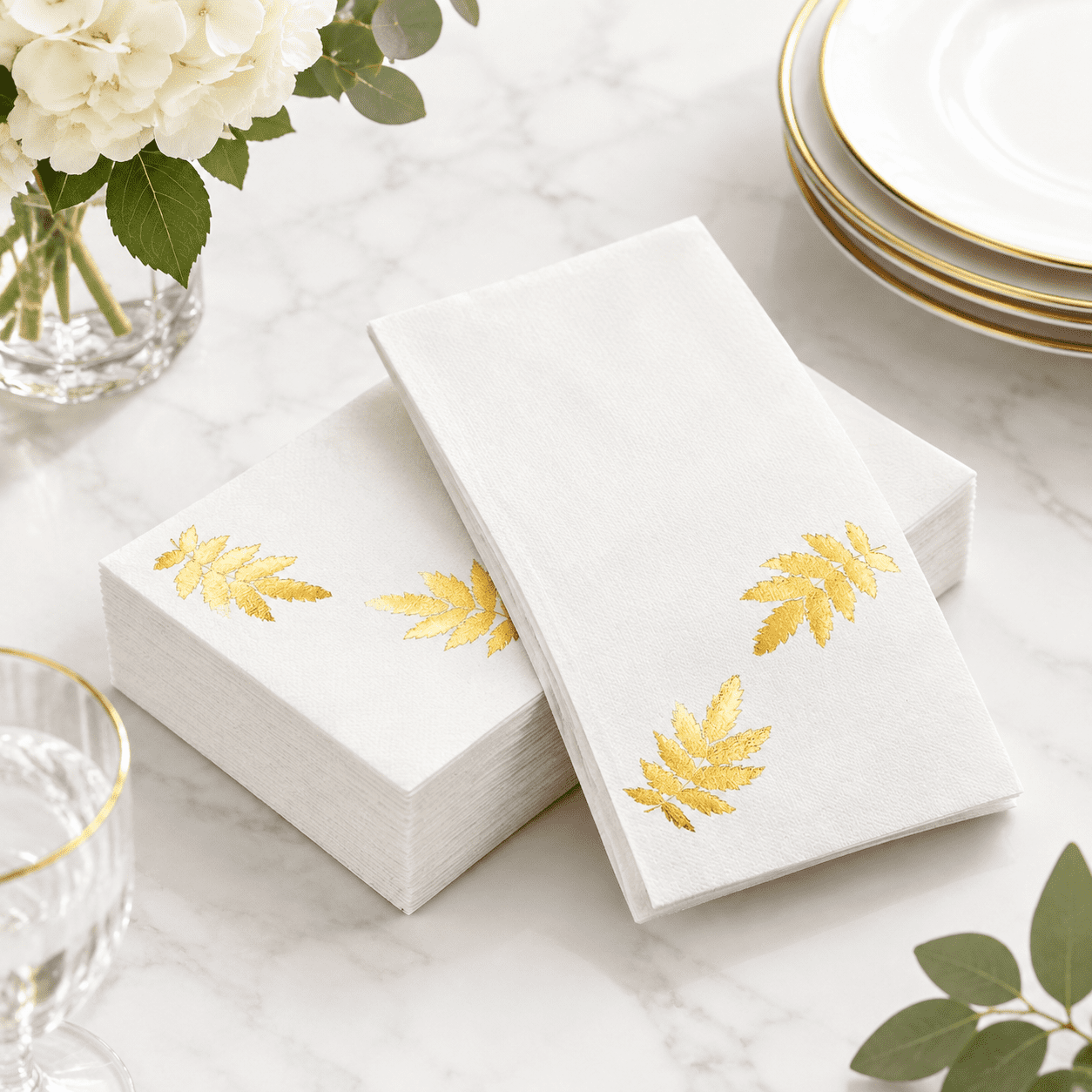 Linon Paper 100 White Leaf Linen Paper Disposable Napkins for Thanksgiving ...