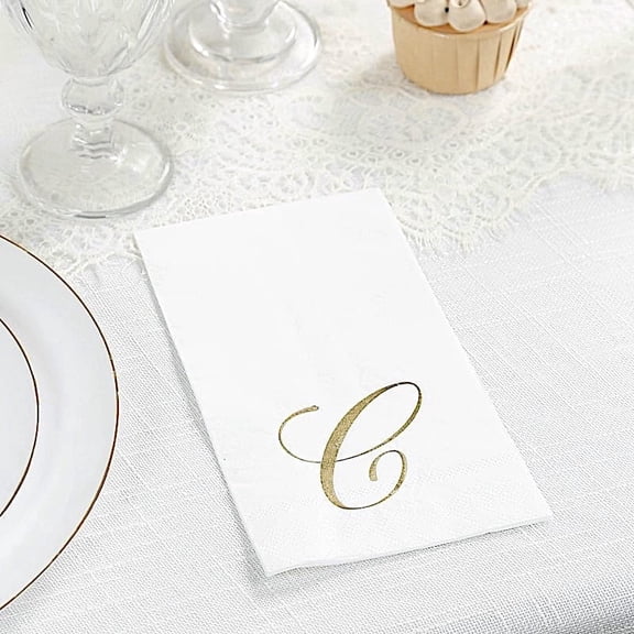 Balsa Circle 100 White with Gold Foil Letter C Dinner Paper Napkins Party Wedding Reception Decorations Event Catering Disposable Supplies