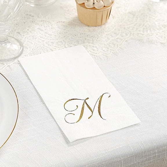 Balsa Circle 100 White with Gold Foil Letter M Dinner Paper Napkins Party Wedding Reception Decorations Event Catering Disposable Supplies