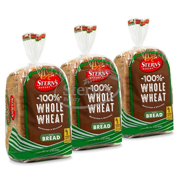100% Whole Wheat Bread Sliced - 3 Pack - 16 oz per Loaf | Delicious Sandwich Bread | Kosher Bread | Dairy & Nut Free | 2-3 Day Shipping | Stern’s Bakery