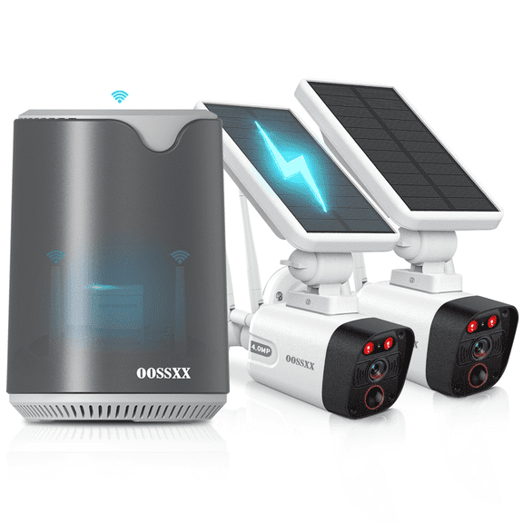 {100% Wire-Free Wireless Solar Cameras} 2-Way Audio PIR Detection Dual Antennas Outdoor Wireless Surveillance Camera System 1600P WiFi Battery Surveillance Video by OOSSXX