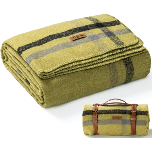 100% Wool Blanket 48 x 62 Inches Thick Warm Washable Forest Green Medium
