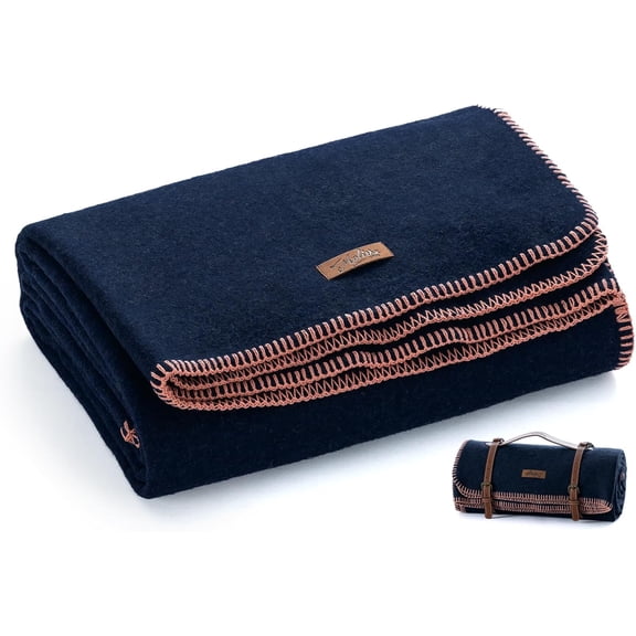 100% Wool Blanket 48 x 62 Inches Thick Warm Washable Navy Blue Medium