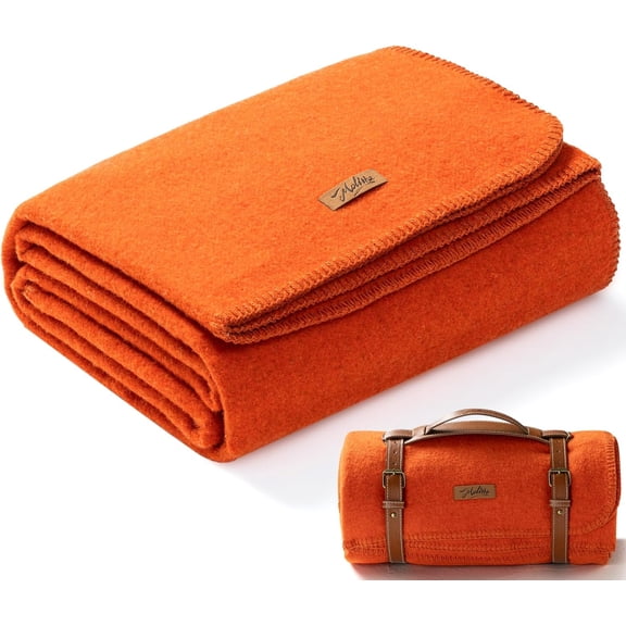 100% Wool Blanket 48 x 62 Inches Warm Thick Washable Orange Red Medium