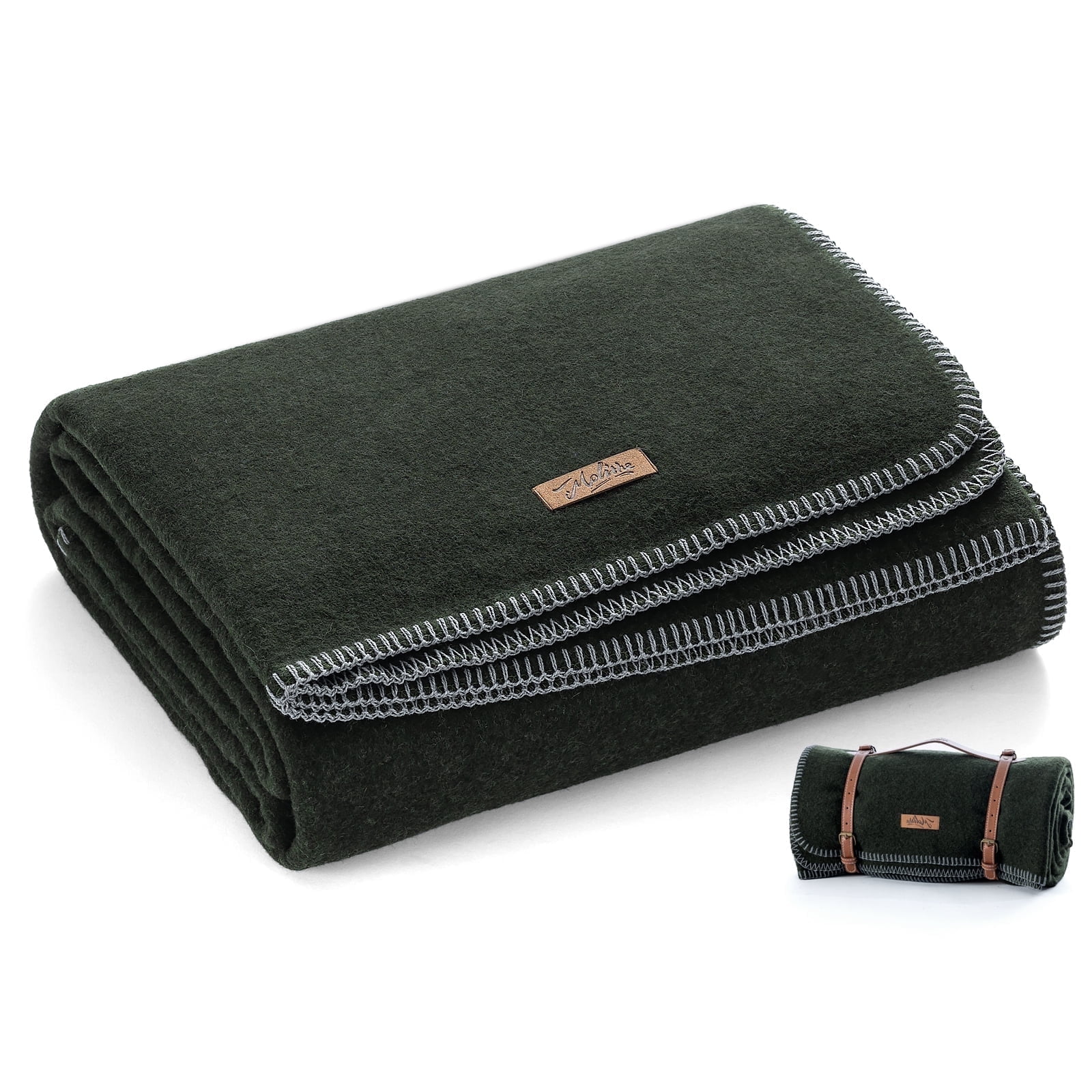 100% Wool Blanket, 62" x 48", Warm, Thick, Washable, Military Wool Blanket, Great for Camping, Outdoors, Sporting Events, Survival Kits