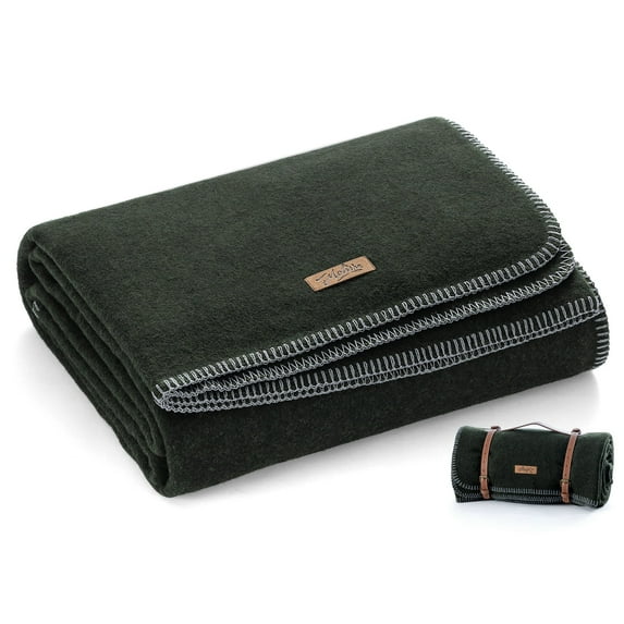 100% Wool Blanket, 62" x 48", Warm, Thick, Washable, Military Wool Blanket, Great for Camping, Outdoors, Sporting Events, Survival Kits