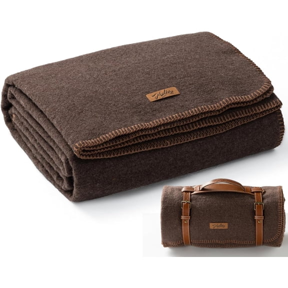 100% Wool Blanket 62 x 86 Inches Warm Thick Washable Brown Large