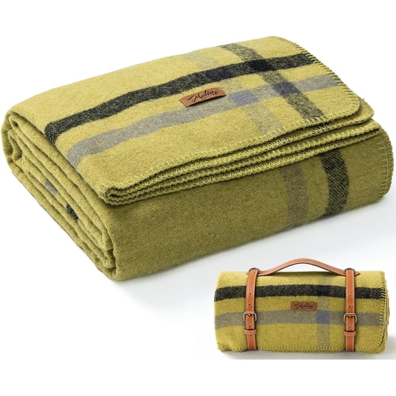 100% Wool Blanket, 62" x 86", Warm, Thick, Military, Camping Gear | Great for Camping, Picnic, Outdoors, Travel, Cars, Sporting Events, Survival Kits