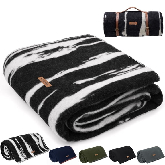 100% Wool Blanket, 62" x 86", Warm, Thick, Washable, Military | Great for Camping, Outdoors, Sporting Events, Survival Kits Mountain
