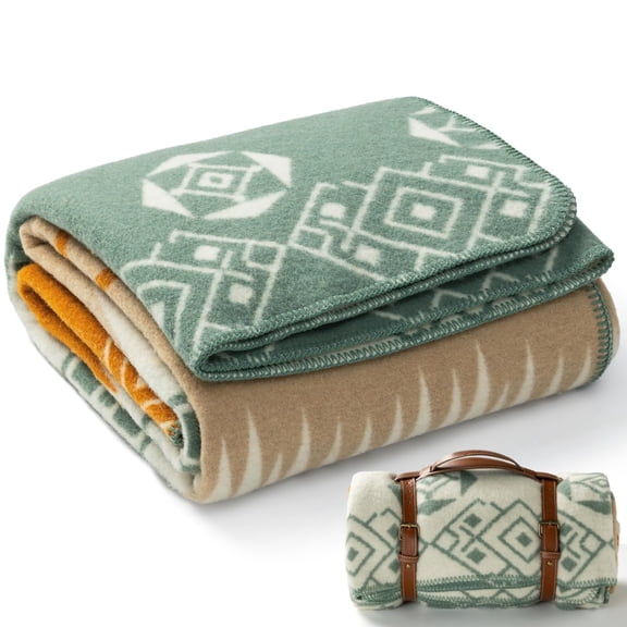 100% Wool Blanket, 62" x 86", Warm, Thick, Washable, Military | Great for Camping, Outdoors, Sporting Events, Survival Kits Mountain