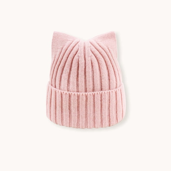 100% Wool Cat Ear Beanie for Kids, Ultra Soft Winter Hat,20*17cm,pink
