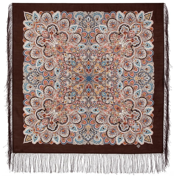 100% Wool Large Wrap Shawl Nightingale Brown Wool Pavlovo Posad Shawl 35x35-inch Fashion Shawl for Women
