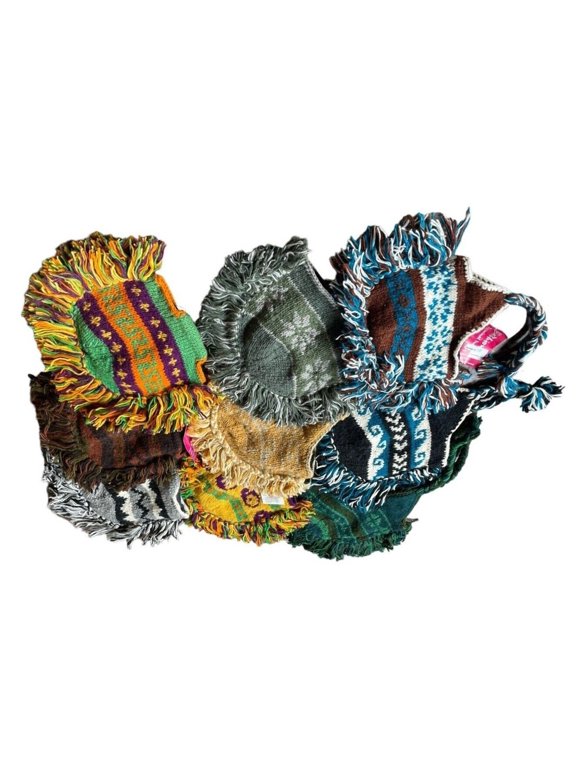 100% Wool Mohawk Hand Knitted Beanie Hat Fleece Lining with Earflaps Assorted