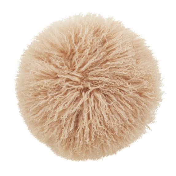 100% Wool Mongolian Lamb Fur Throw Pillow With Poly Filling