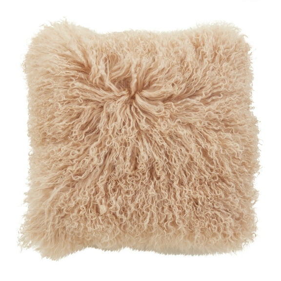 100% Wool Mongolian Lamb Fur Throw Pillow With Poly Filling