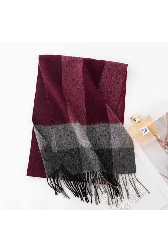 100% Wool Plaid Scarf, Winter Warm Checkered Wrap with Fringe,180*30cm,10