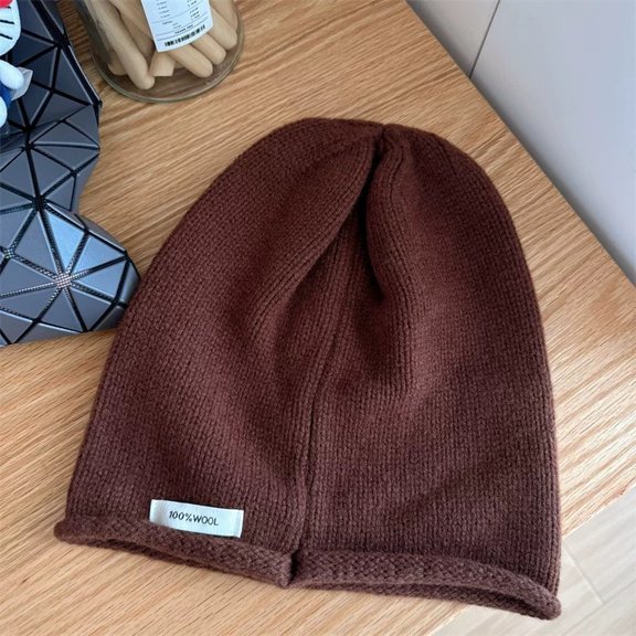 100% Wool Slouch Beanie - Face-Framing Winter Warmth Hat,One Size Fits All,caramel