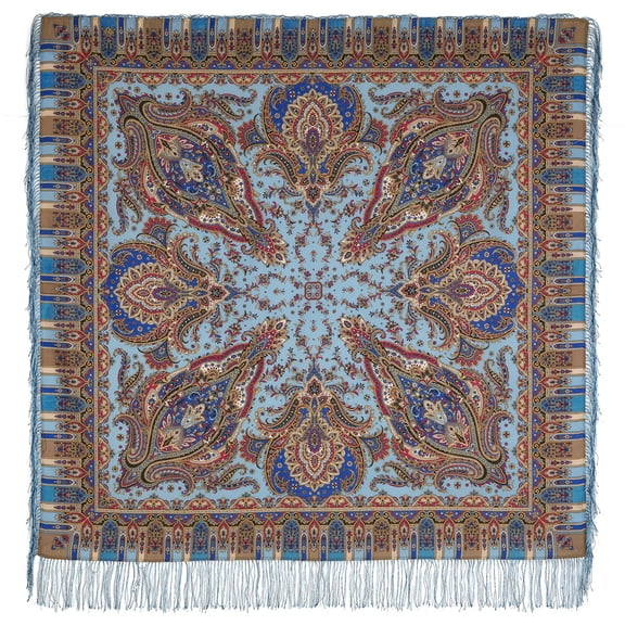 100% Wool Wrap Shawl Crystal Dream Pavlovo Posad Woolen Shawl (blue) 5050-inch Fashion Shawl for Women