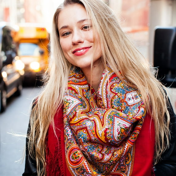 100% Wool Wrap Shawl Spanish Pavlovo Posad Woolen Shawl (red) 57.5х57.5-inch Fashion Shawl for Women