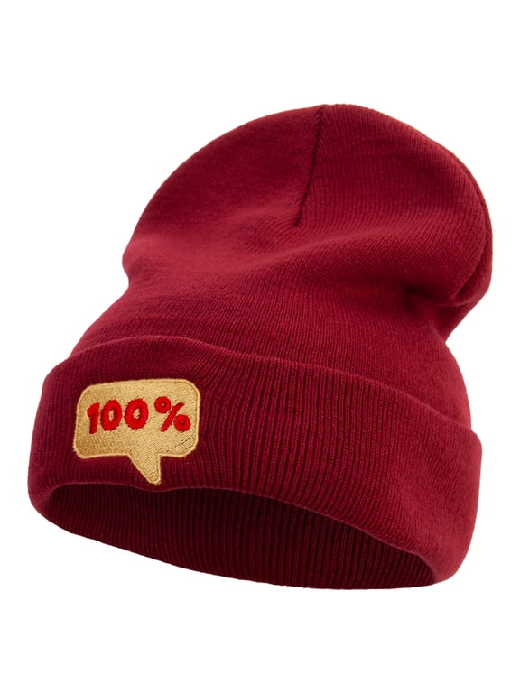 100% Word Bubble Embroidered 12 Inch Long Knitted Beanie - Maroon OSFM