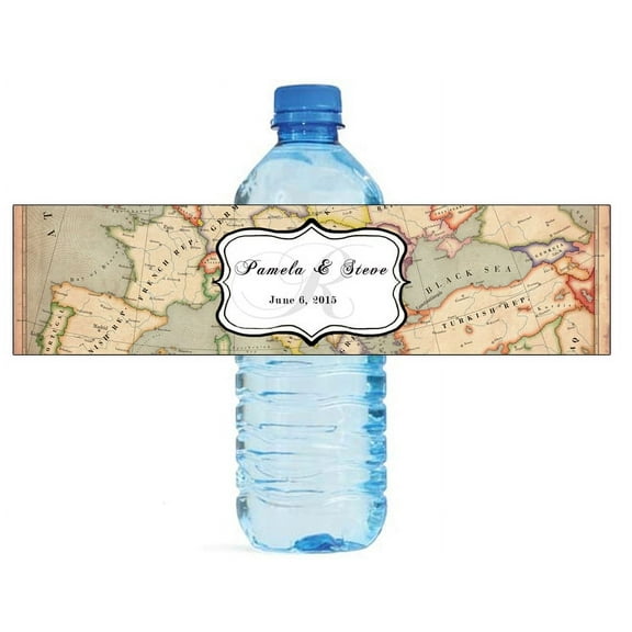 100 World Map Travel Theme Wedding Water Bottle Labels Engagement Party Special Occasion