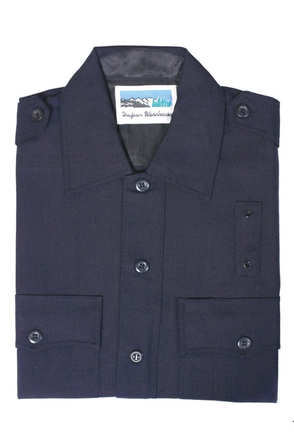 100% Worsted Wool Short-Sleeve Shirts (Navy Blue) - 3XL