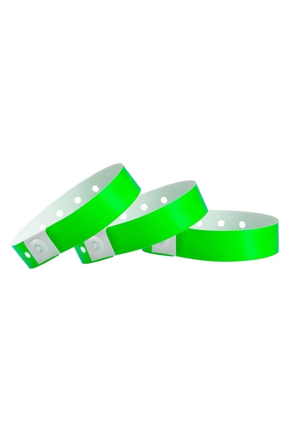100 WristCo Neon Green Plastic Wristbands for Events – Extended Wear, Secure Snap Prevents Reuse – Premium-Grade Bracelets