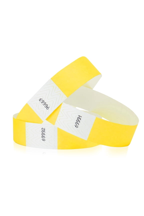 100 WristCo Pantone Yellow Tyvek Wristbands for Events - Comfortable Tear Resistant Paper Bracelets ID Wrist Bands for Concerts Festivals Admission Party Identification