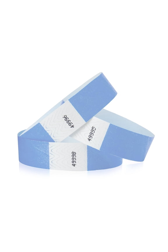 100 WristCo Sky Blue Tyvek Wristbands for Events - Comfortable Tear Resistant Paper Bracelets ID Wrist Bands for Concerts Festivals Admission Party Identification