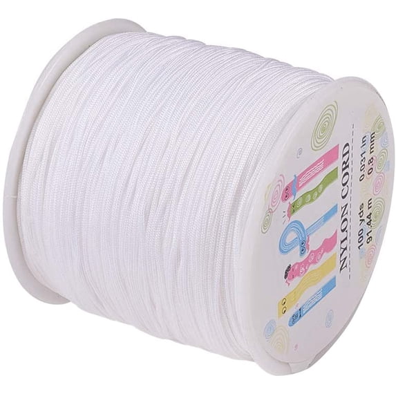 100 Yards 0.8mm Nylon Beading String Chinese Knotting Cord Nylon Kumihimo Macrame Thread Braided Lift Shade Cord for Blind Shade Mini Blind Cord Replacement String for Windows (White)