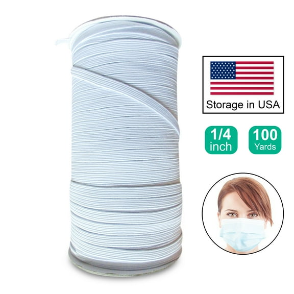 100 Yards 1/4 Inch (6 mm) Width Braided Elastic Band White Elastic String Cord Heavy Stretch High Elasticity Knit Elastic Band for Sewing Craft DIY (White)