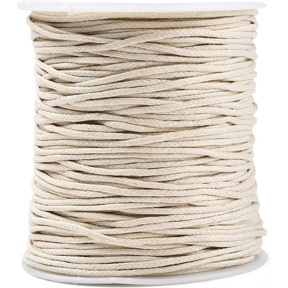100 Yards 1.5MM White Waxed Cotton Cord Beige Smooth Soft Round Thread Cream Wax Bracelet String Cords Bulk with Spool for Jewelry Making Crafts Sewing Stitching Macrame Necklace DIY Supply